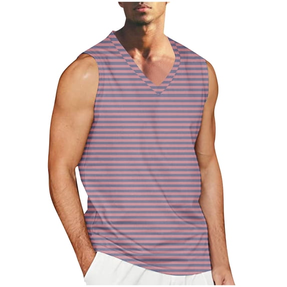 ZCFZJW Men's 3D Tank Tops Summer Casual Novelty Sleeveless Breathable Shirt Striped Pattern Graphics Top Basic Workout Muscle Tees Shirt Pink L