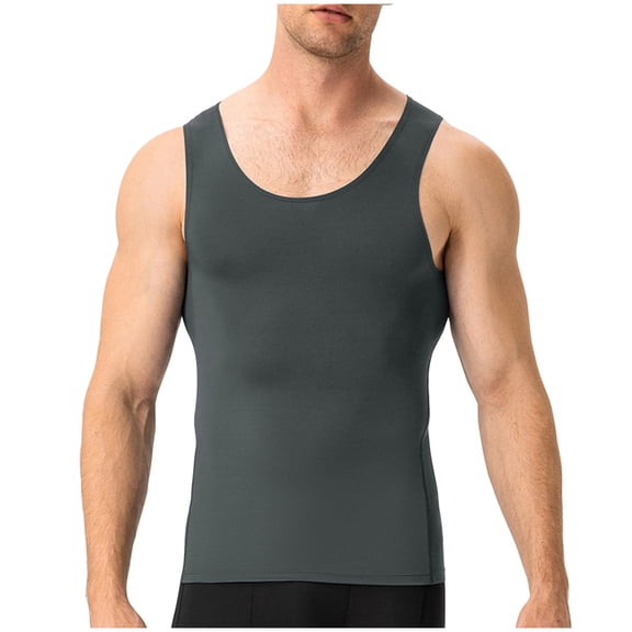 ZCFZJW Men's Athletic Compression Sleeveless Tank Top, Quick Dry Sports Running Basketball Workout Base Layer Tees Shirt Dark Gray XL