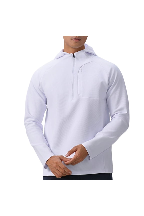 Men's Athletic Hoodies Long Sleeve Fishing Shirts Half Zip up Hooded Sweatshirts Lightweight Sports Pullover Tops with Pockets White XXS