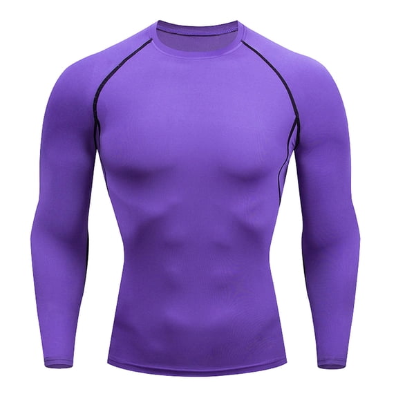 ZCFZJW Men's Athletic Shirts Long Sleeve Quick Dry Summer Slim Fit Basic Solid Color Running T-Shirt Workout Sports Gym Base Layer Tees Tops Purple XXL