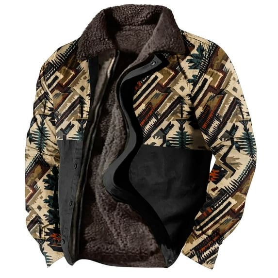 ZCFZJW Men's Aztec Western Jackets Cowboy Winter Warm Sherpa Fleece Coats Retro Ethnic Vintage Casual Long Sleeve Open Front Cardigan Outweat Jacket with Pockets S