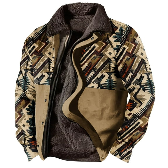 ZCFZJW Men's Aztec Western Jackets Cowboy Winter Warm Sherpa Fleece Coats Retro Ethnic Vintage Casual Long Sleeve Open Front Cardigan Outweat Jacket with Pockets M
