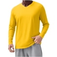 thumbnail image 1 of ZCFZJW Men's Big and Tall Shirts Cotton V Neck Basic Solid Color Long Sleeve Tops Loose Fit Casual Overszied Spring Summer Soft Basic Tee Shirt Yellow XXXL, 1 of 9