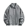 thumbnail image 1 of ZCFZJW Men's Bomber Jacket Fashion Baseball Jackets Windbreaker Lightweight Fall Winter Long Sleeve Regular Fit Button Down Outwear Coat with Pockets Gray XL, 1 of 6
