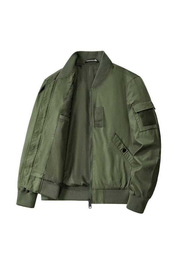 Men's Bomber Jacket Lightweight Casual Spring Fall Long Sleeve Windbreaker Zip Up Flight Outwear Coat with Cargo Pocket Green XXL