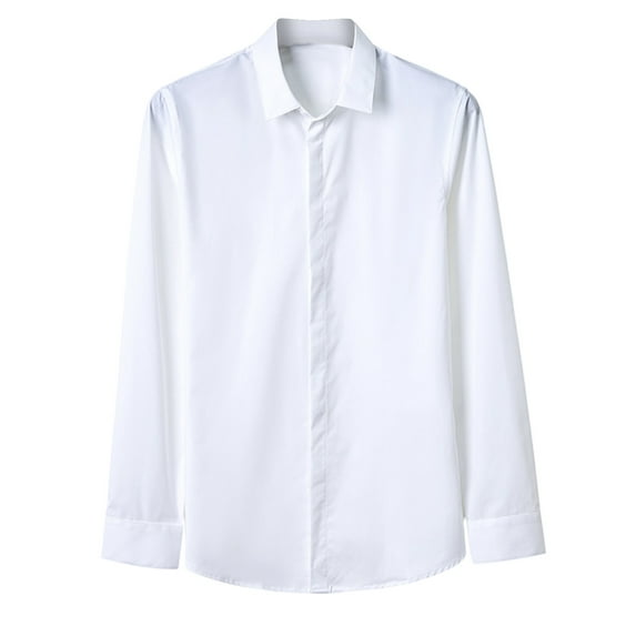 ZCFZJW Men's Business Dress Shirts Wrinkle Free Long Sleeve Regular Fit Dress Shirt Big and Tall Casual Solid Color Button Down Shirts White XXXL