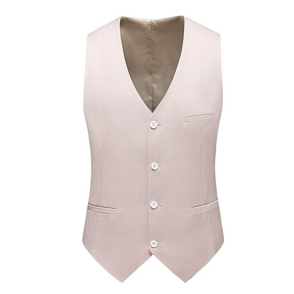 ZCFZJW Men's Business Suit Vest Formal Wedding Slim Fit Single-Breasted Sleeveless V-Neck Solid Dress Waistcoat Prom Tuxedo with Pocket Beige 100%Polyester