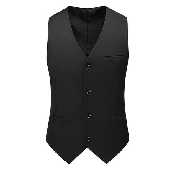 ZCFZJW Men's Business Suit Vest Formal Wedding Slim Fit Single-Breasted Sleeveless V-Neck Solid Dress Waistcoat Prom Tuxedo with Pocket Black 100%Polyester