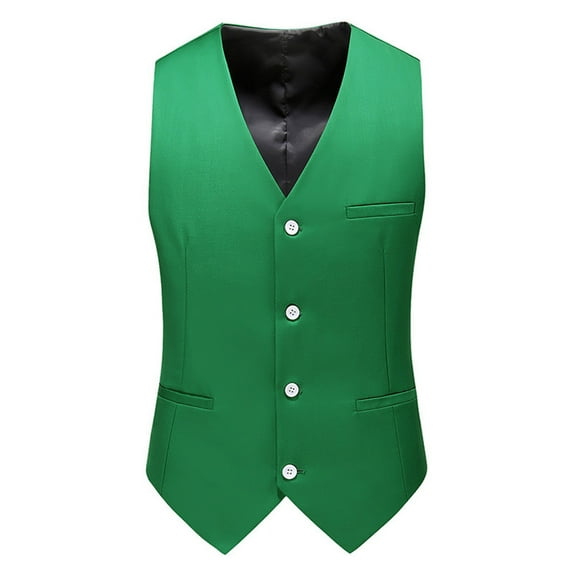 ZCFZJW Men's Business Suit Vest Formal Wedding Slim Fit Single-Breasted Sleeveless V-Neck Solid Dress Waistcoat Prom Tuxedo with Pocket Green M