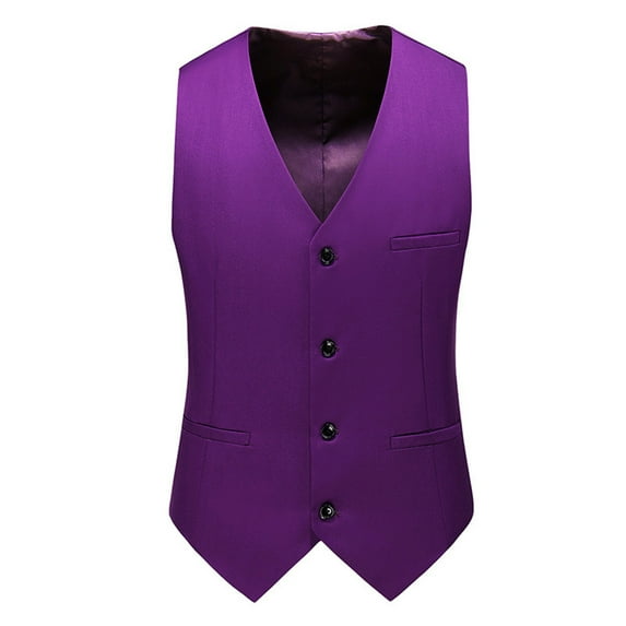 ZCFZJW Men's Business Suit Vest Formal Wedding Slim Fit Single-Breasted Sleeveless V-Neck Solid Dress Waistcoat Prom Tuxedo with Pocket Purple L