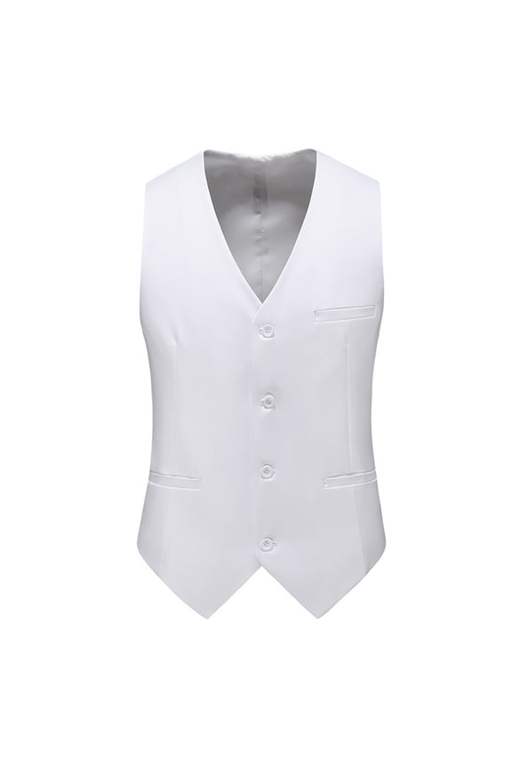 Men's Business Suit Vest Formal Wedding Slim Fit Single-Breasted Sleeveless V-Neck Solid Dress Waistcoat Prom Tuxedo with Pocket White XXXL
