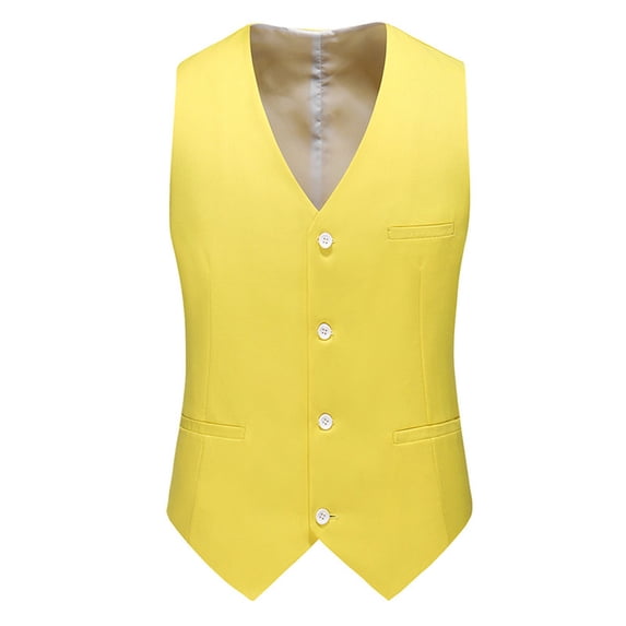 ZCFZJW Men's Business Suit Vest Formal Wedding Slim Fit Single-Breasted Sleeveless V-Neck Solid Dress Waistcoat Prom Tuxedo with Pocket Yellow M