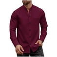 thumbnail image 1 of ZCFZJW Men's Button Down Shirt Lightweight Casual Texture Wrinkle Free Shirts Long Sleeve Waffle Knitted Untucked Shirt with Pockets Wine XL, 1 of 8