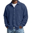 thumbnail image 1 of ZCFZJW Men's Button Down Shirt Texture Wrinkle Free Shirts Long Sleeve Waffle Untucked Shirt with Pockets Lightweight Thin Jackets Tops Navy M, 1 of 8