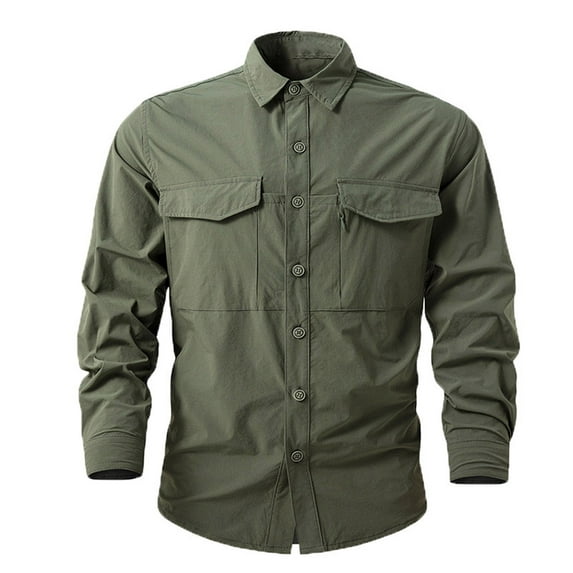 ZCFZJW Men's Button Down Shirts Big and Tall Regular Fit Casual Long Sleeve Shackets Regular Fit Cargo Shirt Jackets Casual Stylish with Multi-Pockets Army Green M