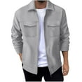 thumbnail image 1 of ZCFZJW Men's Button Down Waffle Shirt Jacket Casual Solid Color Long Sleeve Shacket Lightweight Overshirts with Flap Pockets Gray L, 1 of 8