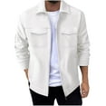 thumbnail image 1 of ZCFZJW Men's Button Down Waffle Shirt Jacket Casual Solid Color Long Sleeve Shacket Lightweight Overshirts with Flap Pockets White L, 1 of 8