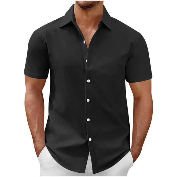 ZCFZJW Men's Button Down Shirt Short Sleeve Casual Shirt for Men Summer Business Casual Dress Shirt Big and Tall Regular Fit Beach Hawaiian Shirts Tops Black XXXXL