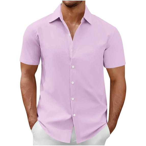 ZCFZJW Men's Button Down Shirt Short Sleeve Casual Shirt for Men Summer Business Casual Dress Shirt Big and Tall Regular Fit Beach Hawaiian Shirts Tops Hot Pink XXL