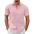 thumbnail image 1 of ZCFZJW Men's Button Down Shirt Short Sleeve Casual Shirt for Men Summer Business Casual Dress Shirt Big and Tall Regular Fit Beach Hawaiian Shirts Tops Pink S, 1 of 6