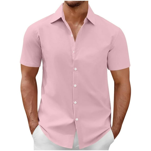 ZCFZJW Men's Button Down Shirt Short Sleeve Casual Shirt for Men Summer Business Casual Dress Shirt Big and Tall Regular Fit Beach Hawaiian Shirts Tops Pink S