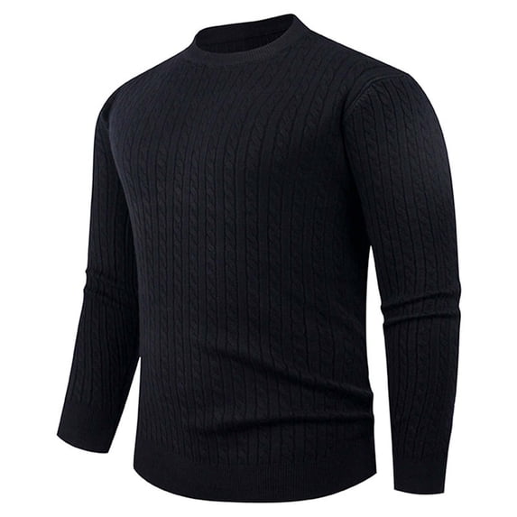 ZCFZJW Men's Pullover Sweater Basic Crewneck Cable Knit Long Sleeve Sweater Lightweight Classic Soft Knitted Sweaters with Ribbing Edge Black L