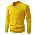 thumbnail image 1 of ZCFZJW Men's Cable Knit Pullover Sweater Lightweight Casual Fall Long Sleeve Stand Collar Button Knitted Sweaters Lapel Collar Knitwear Shirts Yellow L, 1 of 3