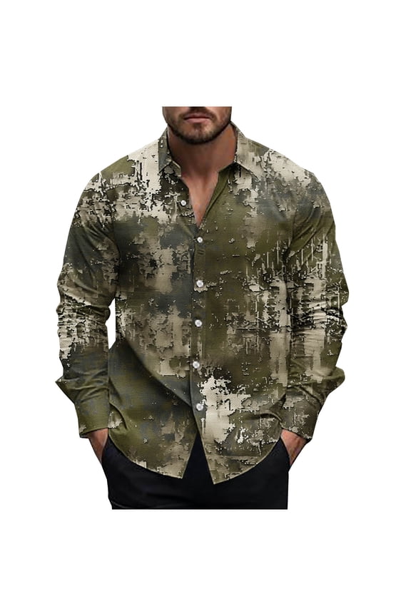 Men's Camo Hawaiian Shirts Casual Long Sleeve Button Down Work Shirt for Men Beach Vacation Tees Shirts Party Dress Shirts Camouflage#01 XL