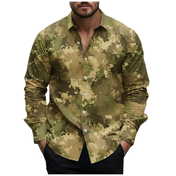 ZCFZJW Men's Camo Hawaiian Shirts Casual Long Sleeve Button Down Work Shirt for Men Beach Vacation Tees Shirts Party Dress Shirts Camouflage#04 XL