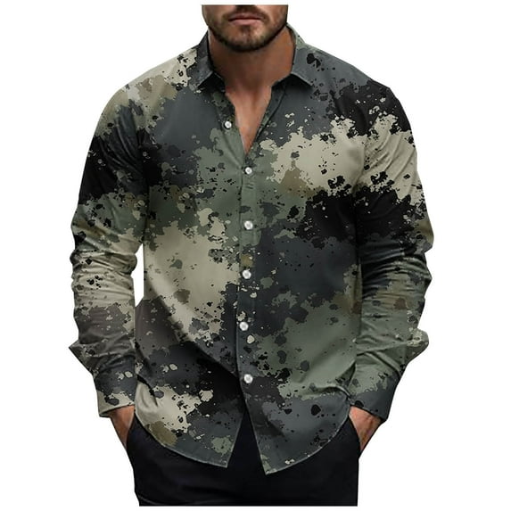 ZCFZJW Men's Camo Hawaiian Shirts Casual Long Sleeve Button Down Work Shirt for Men Beach Vacation Tees Shirts Party Dress Shirts Camouflage#05 M