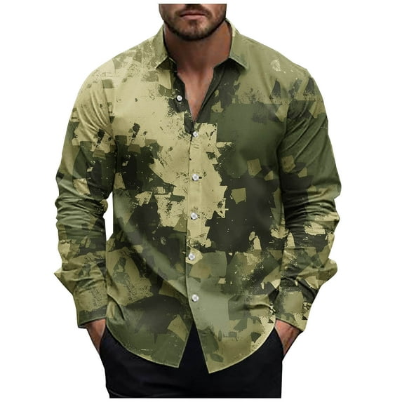 ZCFZJW Men's Camo Hawaiian Shirts Casual Long Sleeve Button Down Work Shirt for Men Beach Vacation Tees Shirts Party Dress Shirts Camouflage#06 L