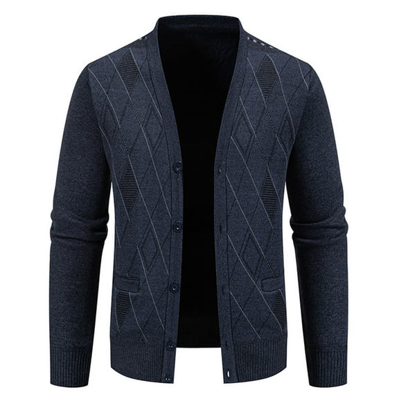 ZCFZJW Men's Cardigan Sweater Cable Knit V Neck Long Sleeve Button up Sweaters Ribbed Cardigan Sweater with Pockets Dark Gray L