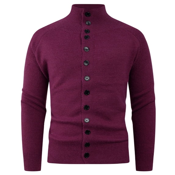ZCFZJW Men's Cardigan Sweaters Stand Collar Long Sleeve Cable Knit Button Down Sweater Lightweight Slim Fit Basic Stretch Sweater Tops Hot Pink S