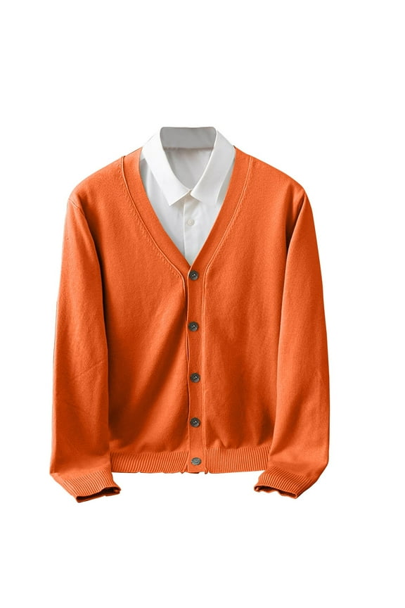 Men's Cardigan Sweaters with Button Lightweight Casual V Neck Long Sleeve Solid Color Knitted Sweater XXL