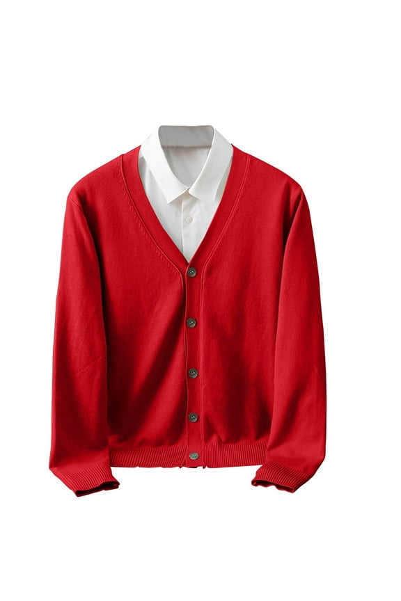 Men's Cardigan Sweaters with Button Lightweight Casual V Neck Long Sleeve Solid Color Knitted Sweater XXL