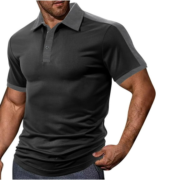 ZCFZJW Men's Casual Active Shirts 2025 Striped Color Block Printed Summer Short Sleeve Fashion Shirt Classic Slim Fit Golf Tennis Tops Black M