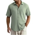thumbnail image 1 of ZCFZJW Men's Casual Button Down Shirts Lightweight Short Sleeve Textured Summer Beach Vacation Tees Shirt Tops with Pockets Army Green XXXXXL, 1 of 5