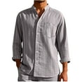thumbnail image 1 of ZCFZJW Men's Casual Button-Down Striped Shirts Regular Fit Long Sleeve Cotton Linen Shirts for Men Fashion Business Shirt with Pockets Gray XXXL, 1 of 5