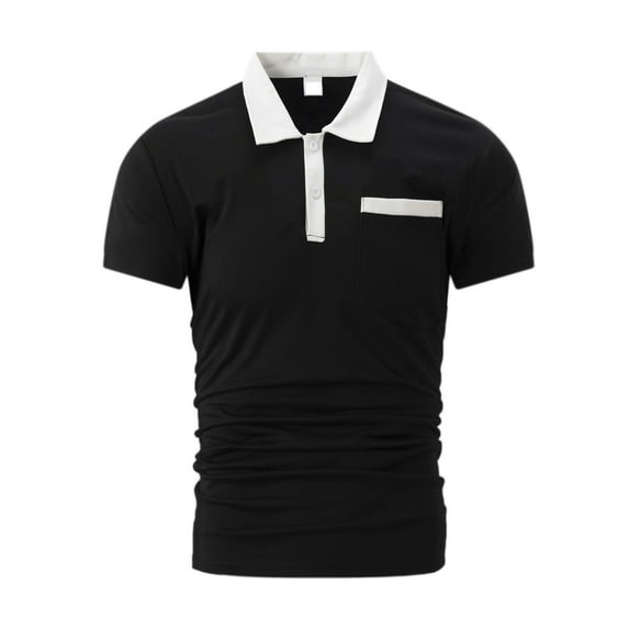 ZCFZJW Men's Casual Button up Polo Shirt Casual Solid Color Short Sleeve Polo Business T Shirt Tops Lightweight Classic Slim Fit Shirts with Pockets Black XXL