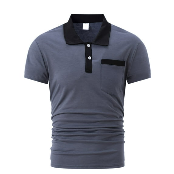 ZCFZJW Men's Casual Button up Polo Shirt Casual Solid Color Short Sleeve Polo Business T Shirt Tops Lightweight Classic Slim Fit Shirts with Pockets Gray XXXL