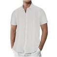 thumbnail image 1 of ZCFZJW Men's Casual Button Down Shirts Short Sleeve Summer Beach Shirt Fashion Textured Shirts Big and Tall Regular Fit Comfy Holiday Tees Tops White XXXL, 1 of 5