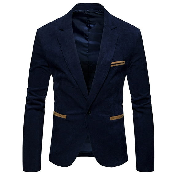 ZCFZJW Men's Casual Corduroy Blazer Fall Winter Thermal Warm Classic Fit One Button Sport Coat Fashion Notch Lapel Long Sleeve Blazer Jacket Navy XL