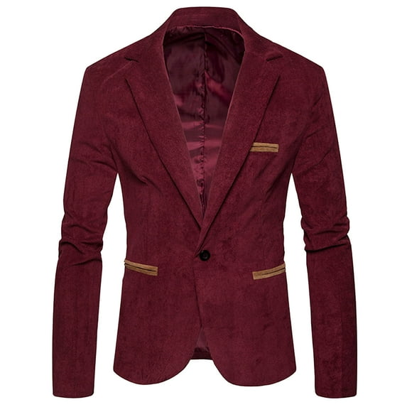 ZCFZJW Men's Casual Corduroy Blazer Fall Winter Thermal Warm Classic Fit One Button Sport Coat Fashion Notch Lapel Long Sleeve Blazer Jacket Wine M