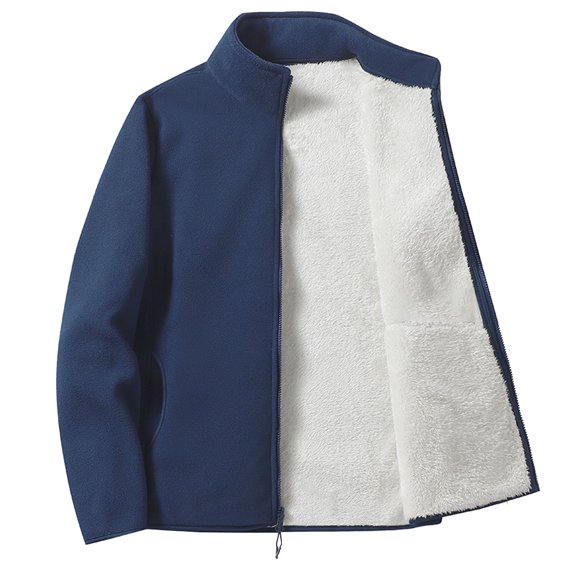 ZCFZJW Men's Casual Fleece Jacket With Inner Casing Plush Warm Lined Long Sleeve Pocket Solid Color Bottoming Cardigan Coat Outwear Z#01-Blue M