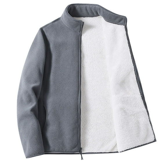 ZCFZJW Men's Casual Fleece Jacket With Inner Casing Plush Warm Lined Long Sleeve Pocket Solid Color Bottoming Cardigan Coat Outwear Z#01-Gray XXXXXL
