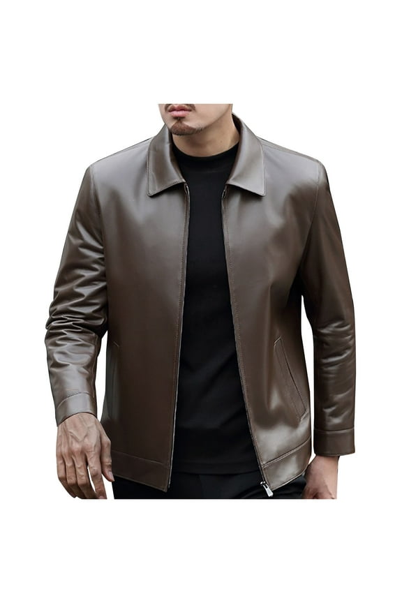 Men's Casual Lapel Collar Faux Leather Jacket Biker Motorcycle Jackets Long Sleeve Full Zip up Cardigan Outwear Coat with Pockets Brown XL