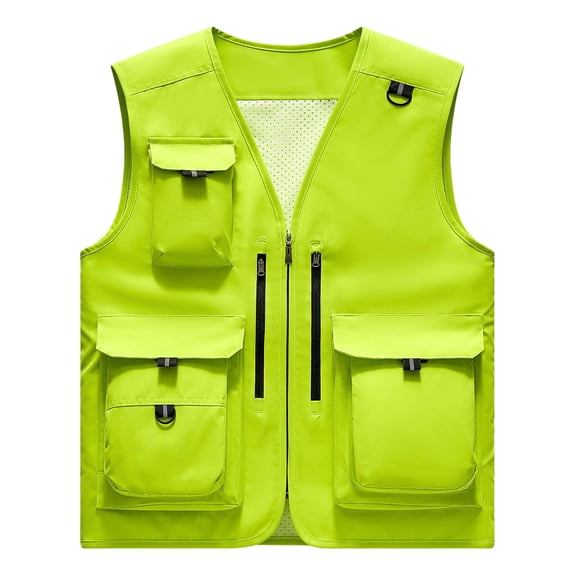 ZCFZJW Men's Casual Lightweight Outdoor Fishing Vest Work Safari Travel Photo Hunting Camping Cargo Vest Jacket with Multi Pockets Green L