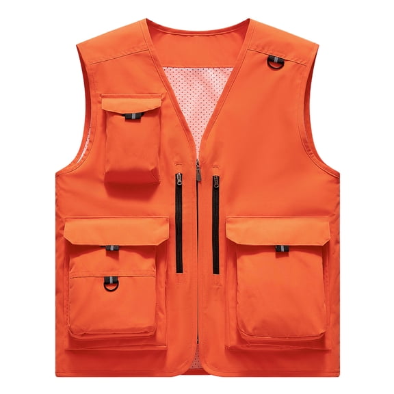 ZCFZJW Men's Casual Lightweight Outdoor Fishing Vest Work Safari Travel Photo Hunting Camping Cargo Vest Jacket with Multi Pockets Orange XXXXXL