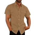 thumbnail image 1 of ZCFZJW Men's Casual Linen Button Down Shirt Short Sleeve Beach Shirt Solid Color Regular Fit Lightweight Holiday Vacation Tops with Double Front Pockets Coffee XXL, 1 of 7