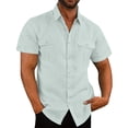 thumbnail image 1 of ZCFZJW Men's Casual Linen Button Down Shirt Short Sleeve Beach Shirt Solid Color Regular Fit Lightweight Holiday Vacation Tops with Double Front Pockets Light Gray XXXL, 1 of 9